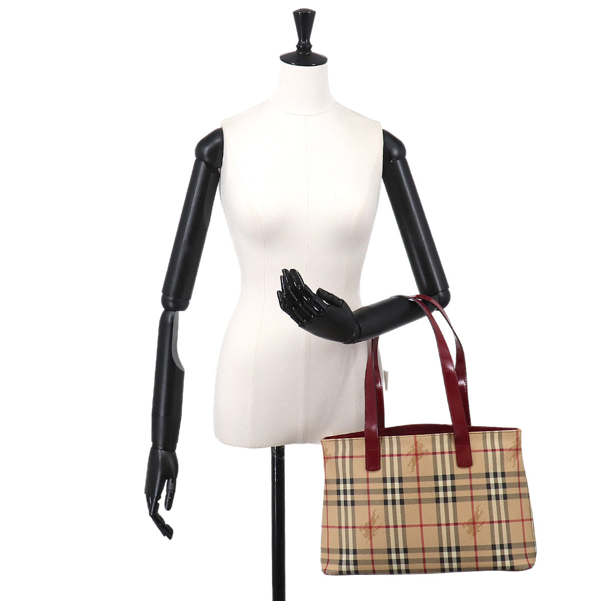 Tote Bag Canvas Leather Beige Red Purse