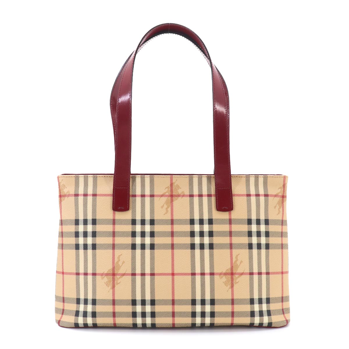 Tote Bag Canvas Leather Beige Red Purse