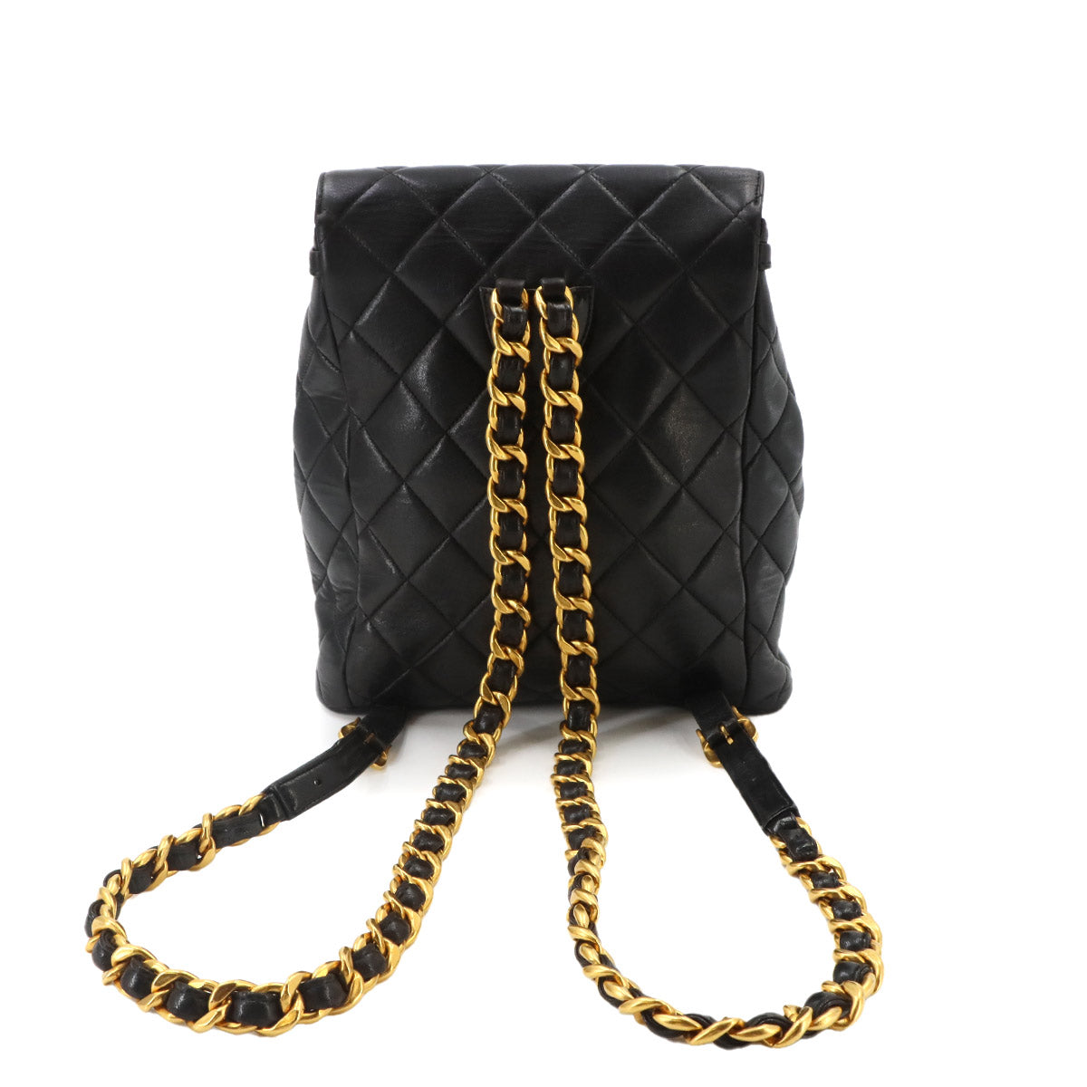 Matelasse Chain Backpack Leather Black duma Purse Vintage