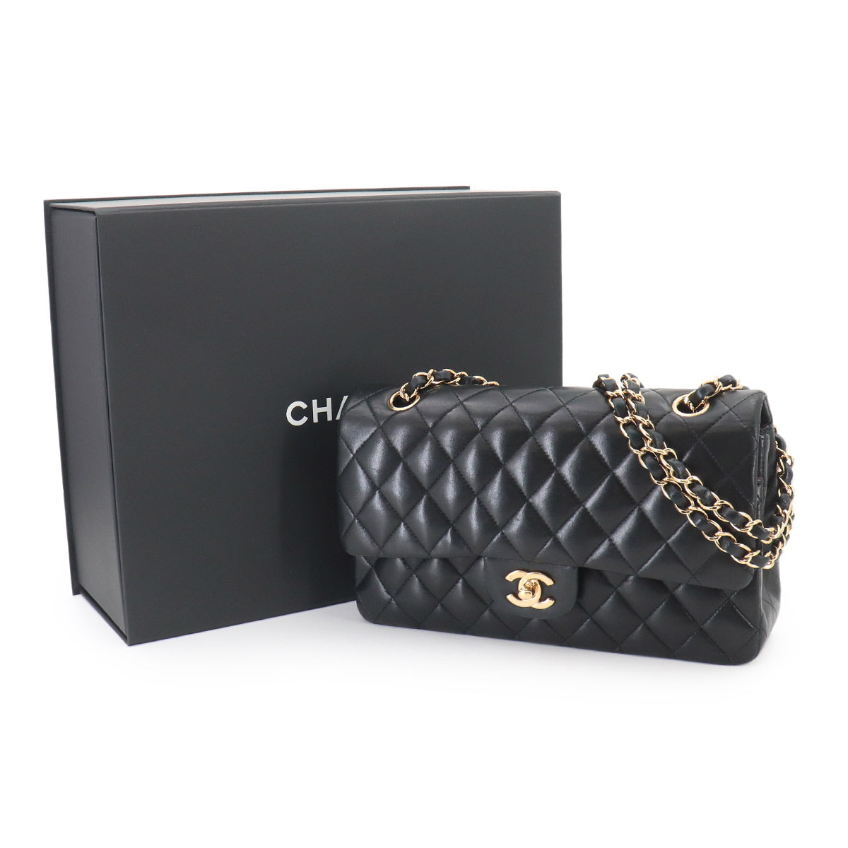 Matelasse 25 Chain Shoulder Bag Leather Black A01112