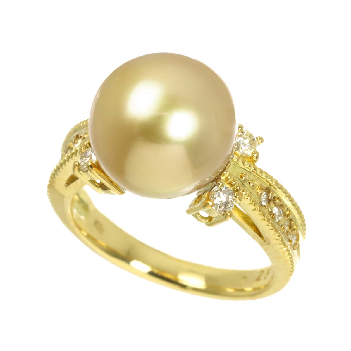 South Sea pearl 11.2mm Diamond 0.25ct Ring 18K K18 YG 750 5.5-5.75(US)