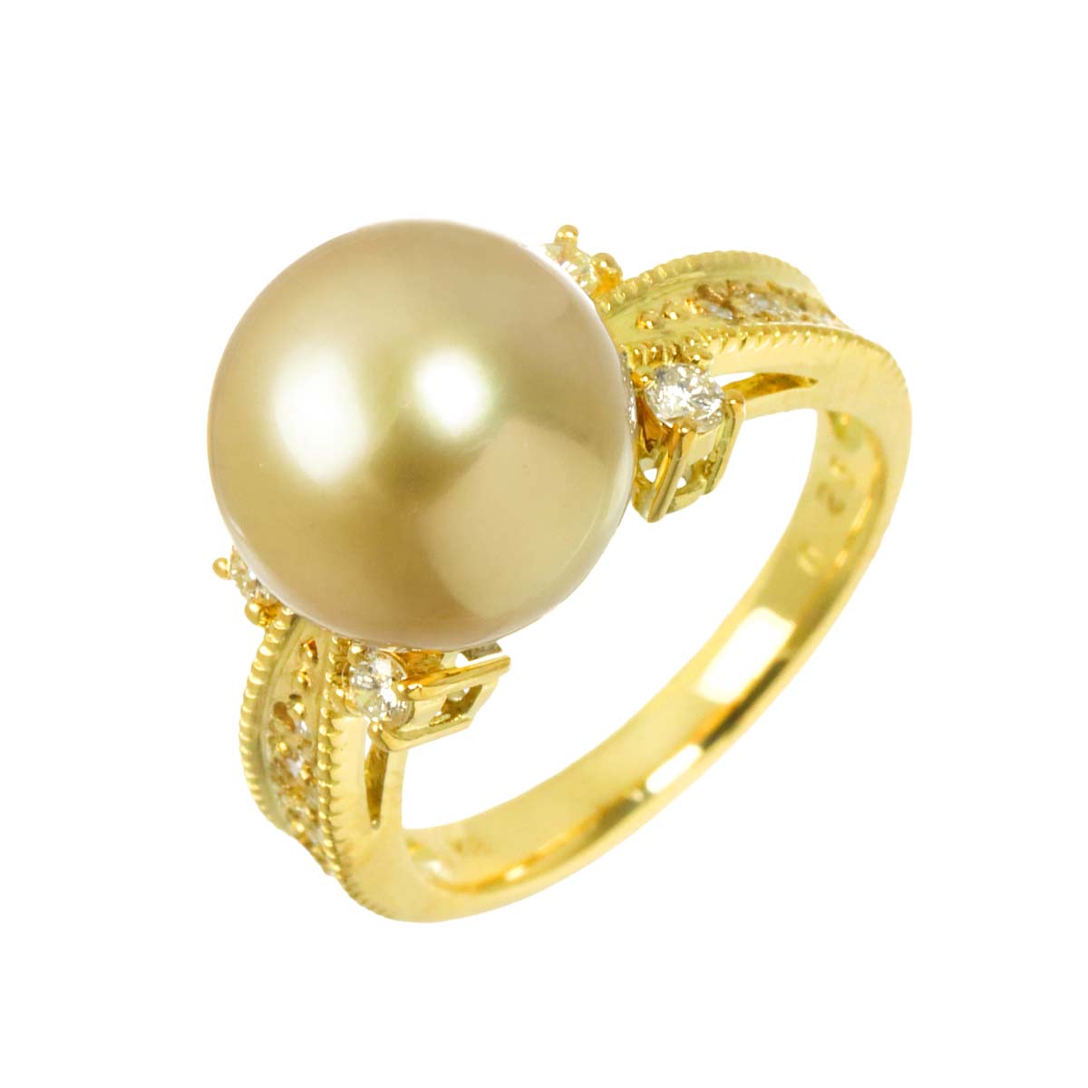 South Sea pearl 11.2mm Diamond 0.25ct Ring 18K K18 YG 750 5.5-5.75(US)
