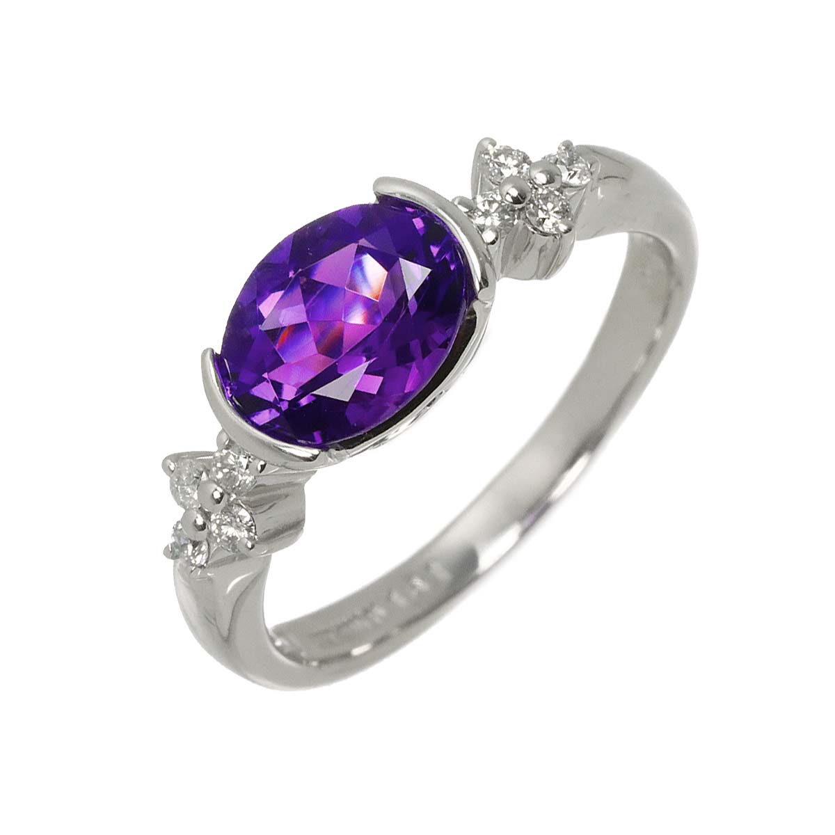 Amethyst 1.61ct Diamond 0.18ct Ring 18K WG size7.75-8(US)