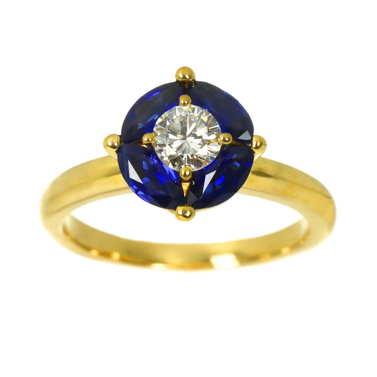 Sapphire 1.143ct Diamond 0.39ct Ring 18K K18 YG Yellow Gold 6-6.25(US)