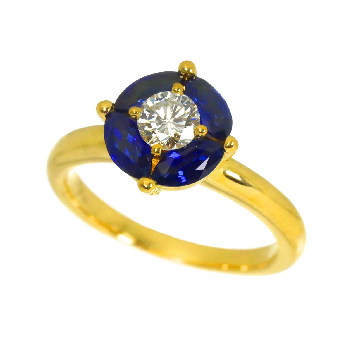 Sapphire 1.143ct Diamond 0.39ct Ring 18K K18 YG Yellow Gold 6-6.25(US)