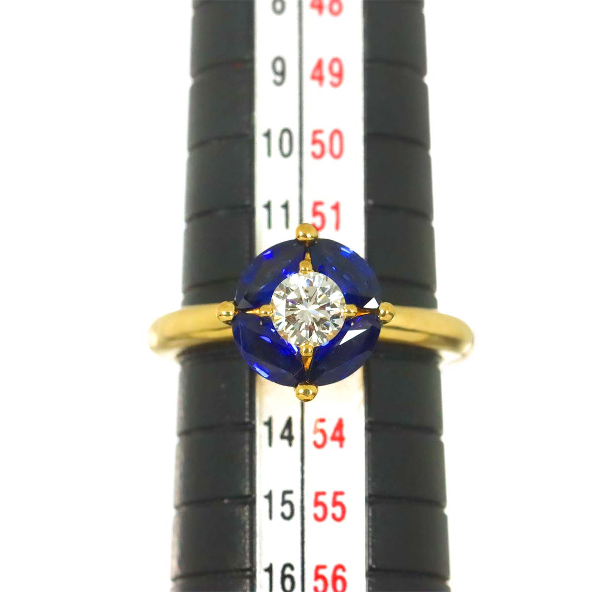 Sapphire 1.143ct Diamond 0.39ct Ring 18K K18 YG Yellow Gold 6-6.25(US)