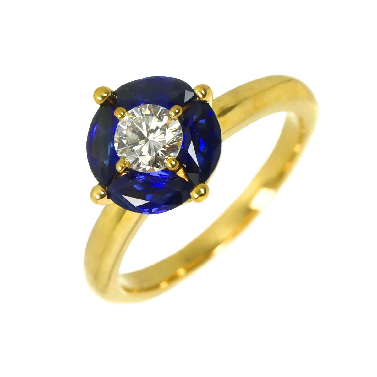 Sapphire 1.143ct Diamond 0.39ct Ring 18K K18 YG Yellow Gold 6-6.25(US)