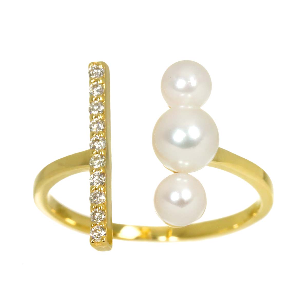 Akoya Pearl 5.0mm-4.0mm Diamond 0.10ct Ring 18K K18 YG 750 6(US)