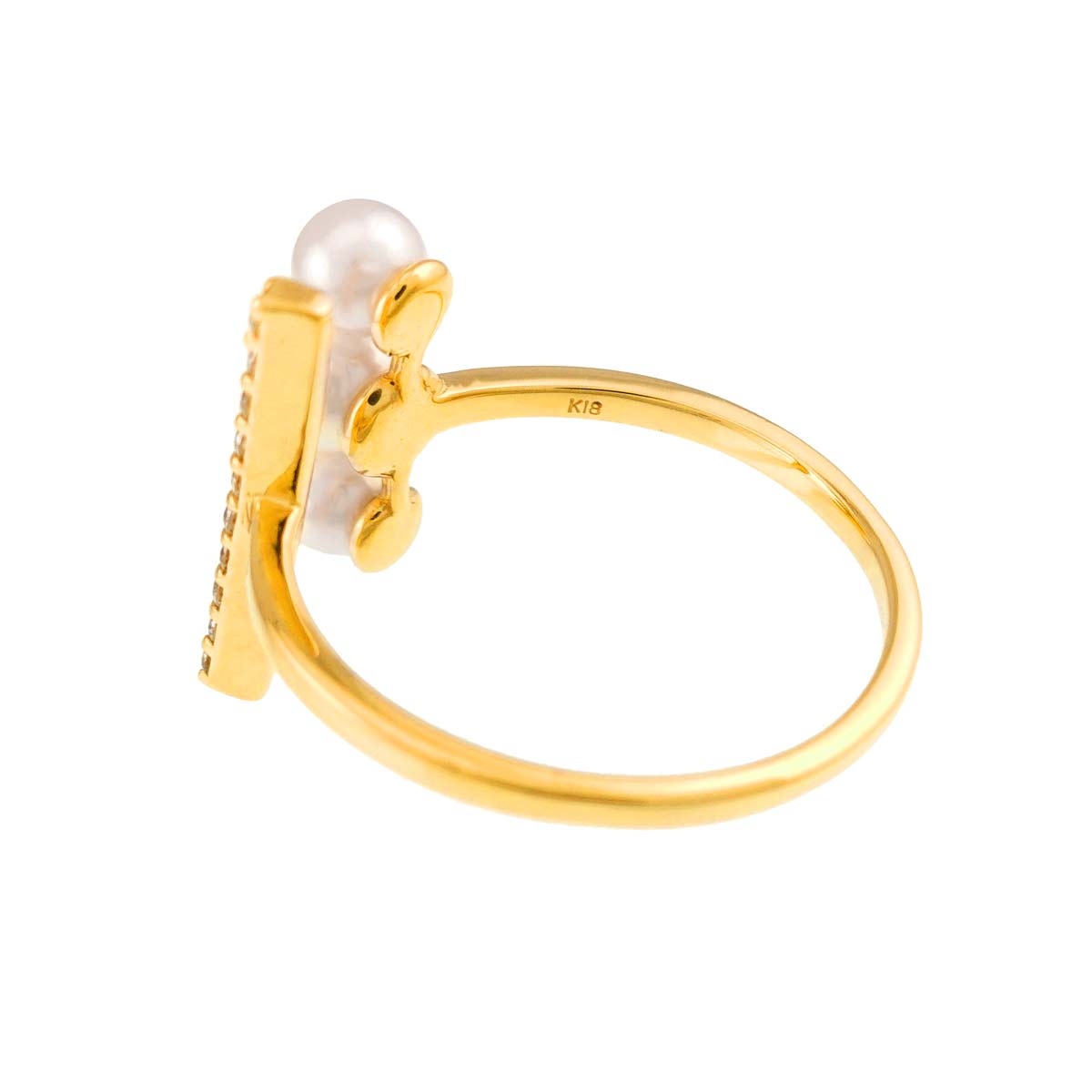 Akoya Pearl 5.0mm-4.0mm Diamond 0.10ct Ring 18K K18 YG 750 6(US)