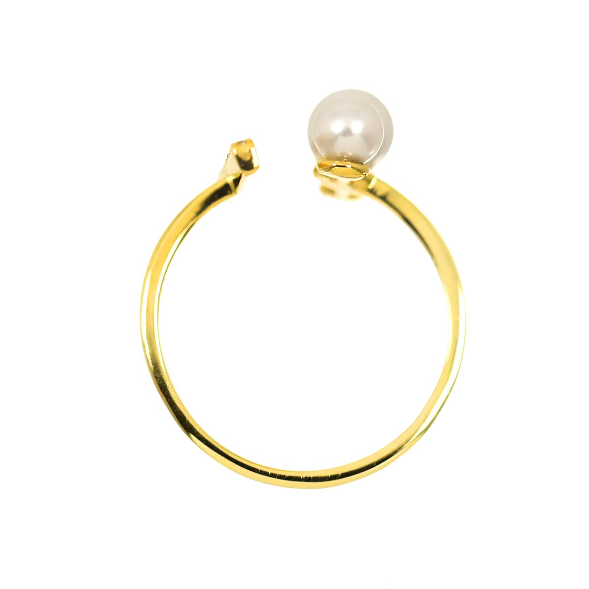 Akoya Pearl 5.0mm-4.0mm Diamond 0.10ct Ring 18K K18 YG 750 6(US)