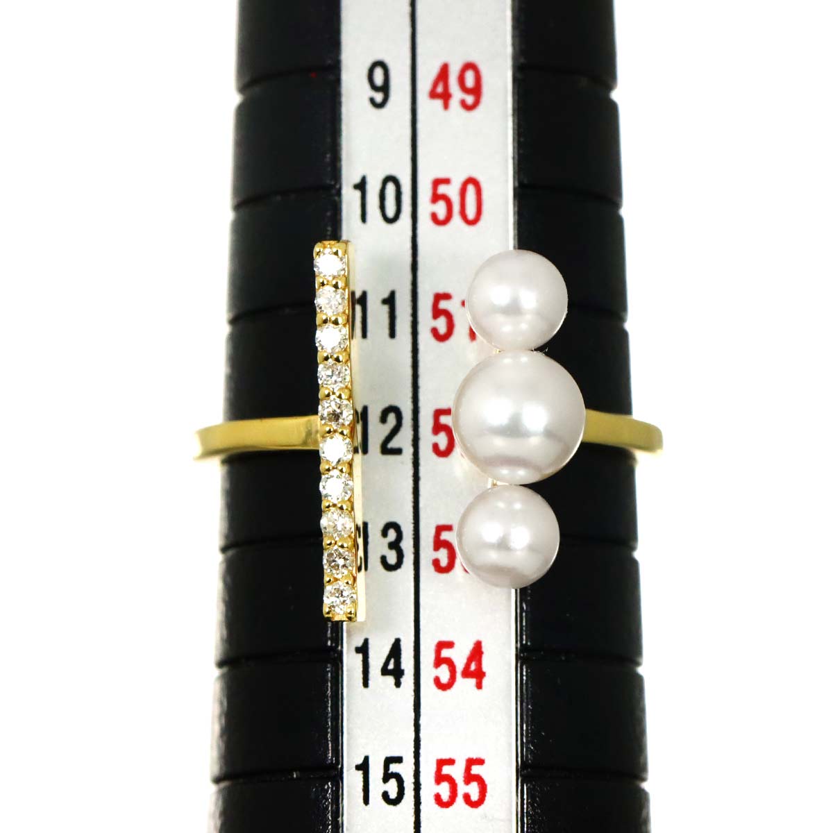Akoya Pearl 5.0mm-4.0mm Diamond 0.10ct Ring 18K K18 YG 750 6(US)