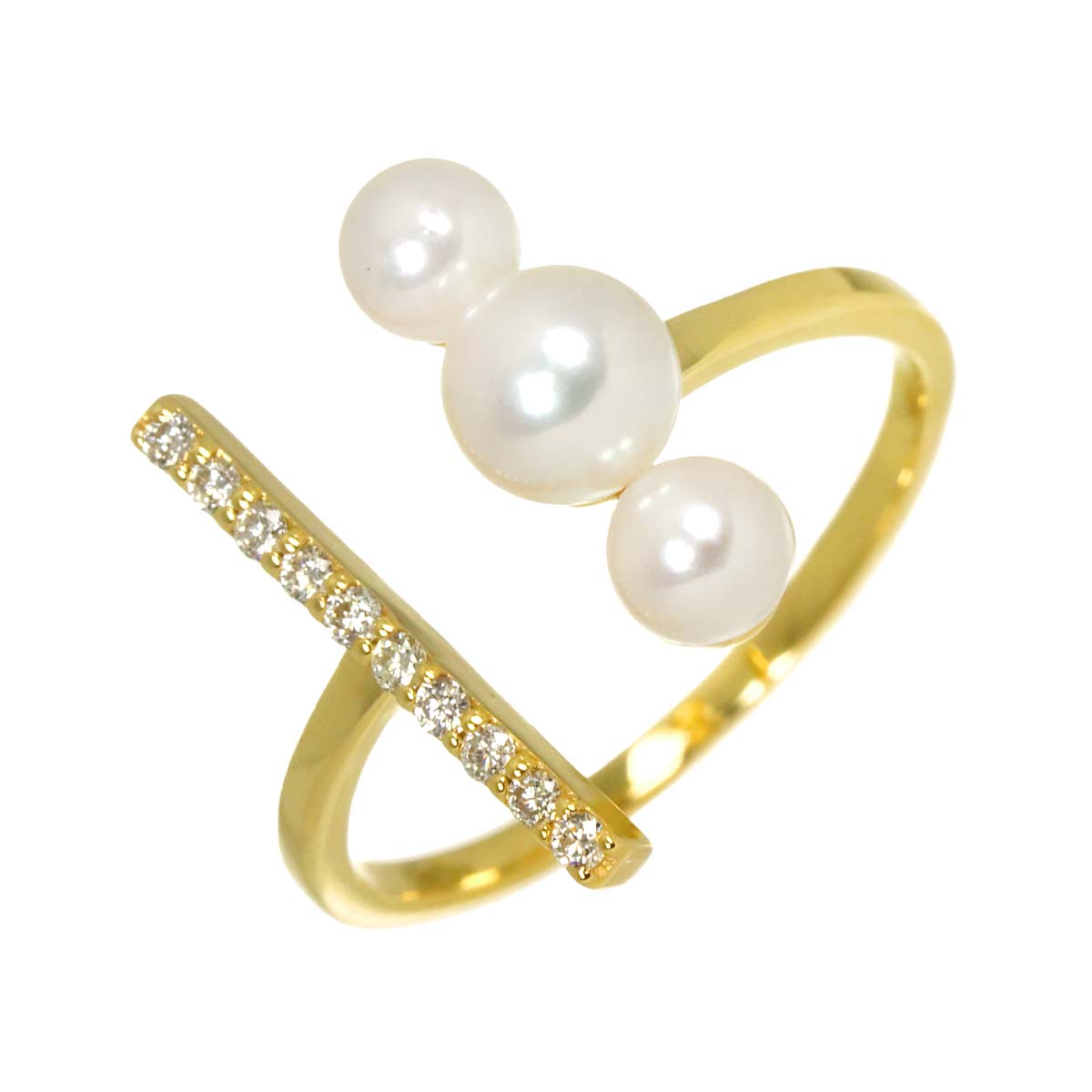 Akoya Pearl 5.0mm-4.0mm Diamond 0.10ct Ring 18K K18 YG 750 6(US)