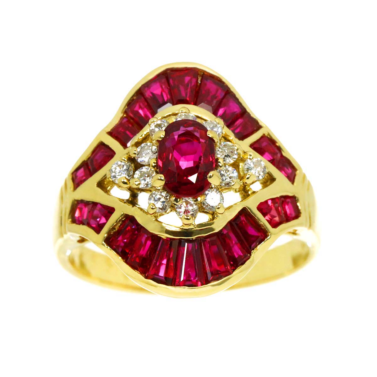 Ruby Diamond Ring 18K YG size6.5-6.75(US)