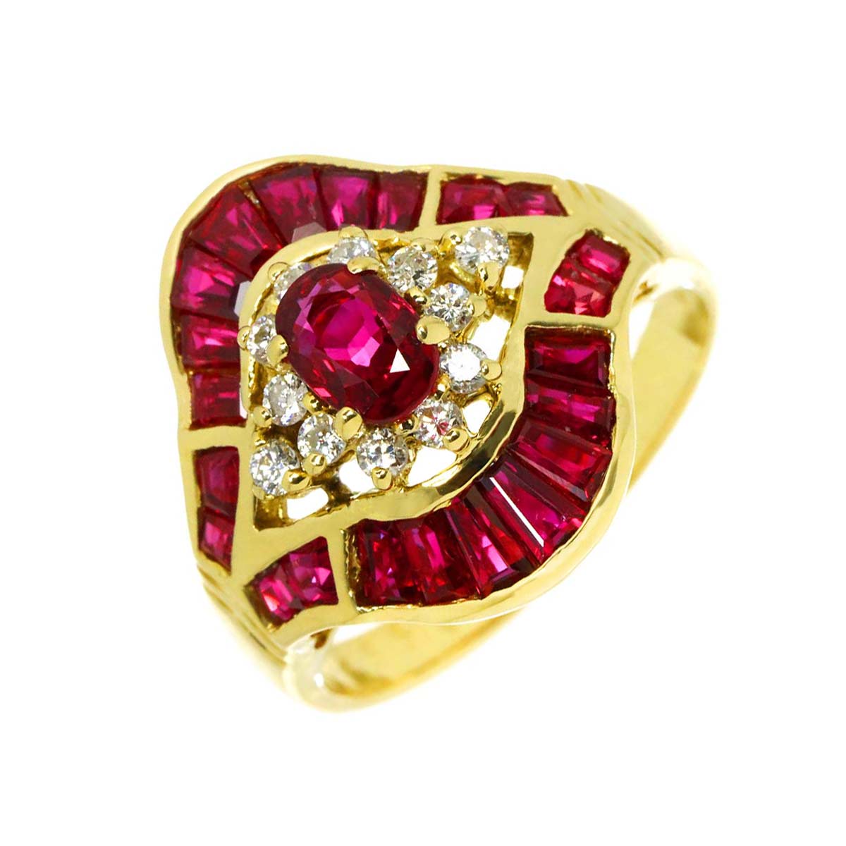 Ruby Diamond Ring 18K YG size6.5-6.75(US)