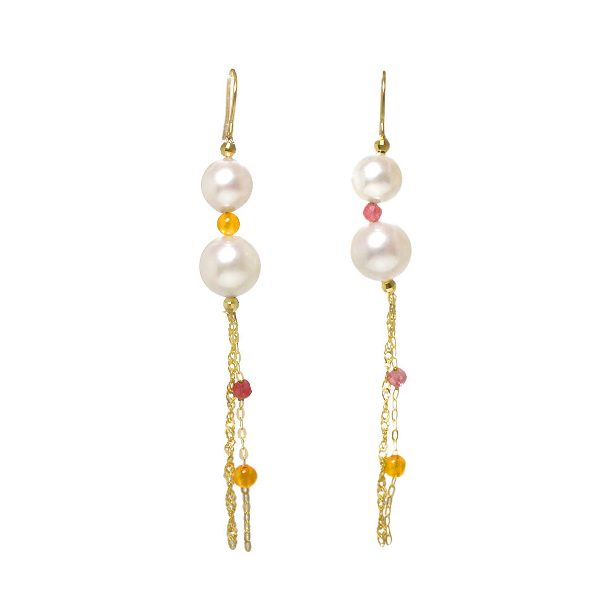 Akoya Pearl 7.4-6.1mm Quartz Earrings Pierced 18K YG 750
