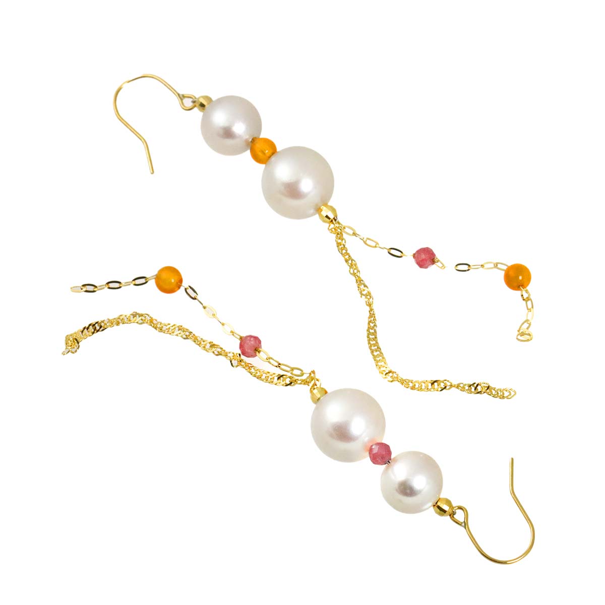 Akoya Pearl 7.4-6.1mm Quartz Earrings Pierced 18K YG 750