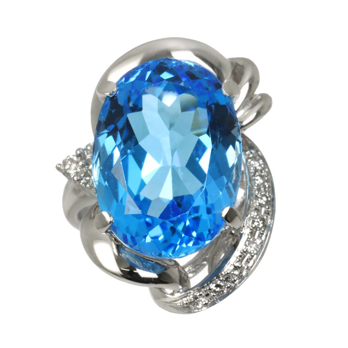 Blue Topaz 17.92ct Diamond 0.26ct Ring Pt Platinum size5.25-5.5(US)