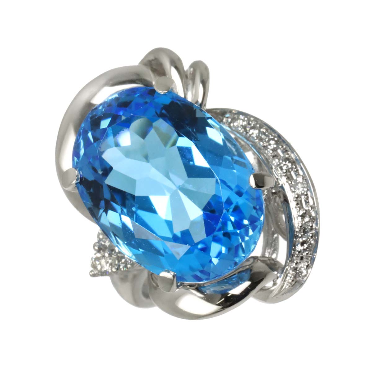 Blue Topaz 17.92ct Diamond 0.26ct Ring Pt Platinum size5.25-5.5(US)
