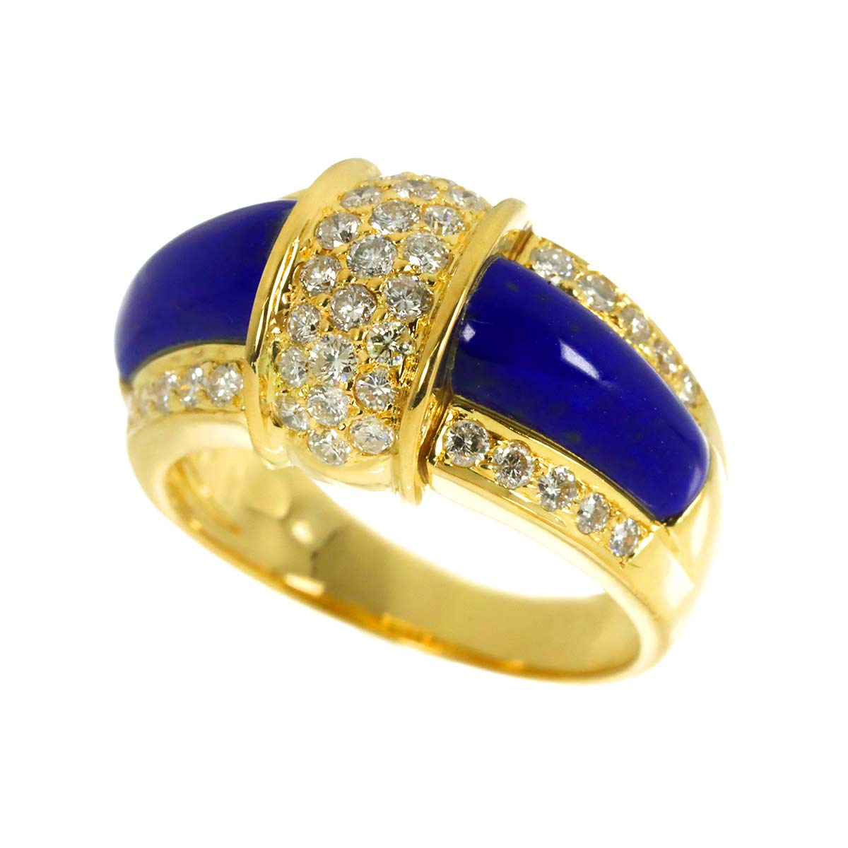 Lapis Lazuli Diamond 0.65ct Ring 18K Yellow Gold 750 size6.25-6.5(US)