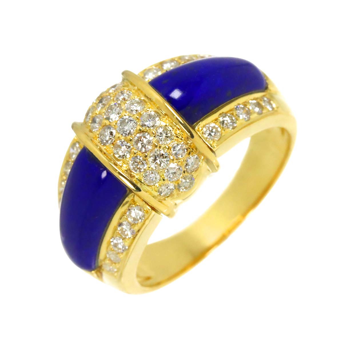 Lapis Lazuli Diamond 0.65ct Ring 18K Yellow Gold 750 size6.25-6.5(US)