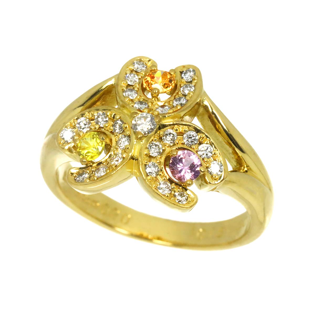 Sapphire 0.20 Diamond 0.15ct/0.08ct Ring 18K K18 YG 4.5-4.75(US)