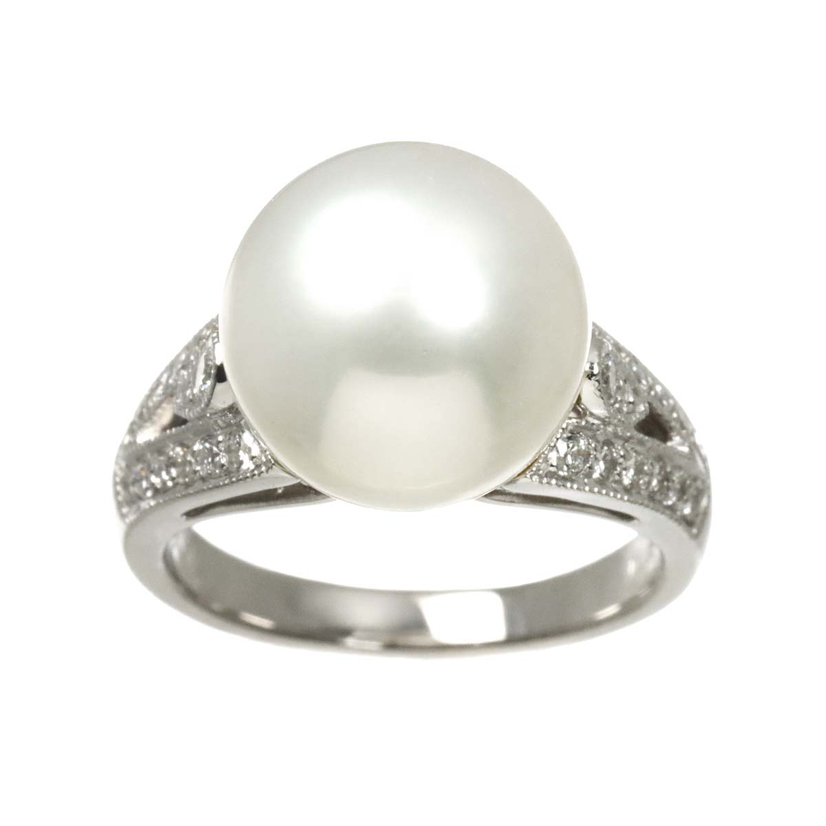 South Sea pearl 12.0mm Diamond 0.33ct Ring Pt Platinum size5.75-6(US)