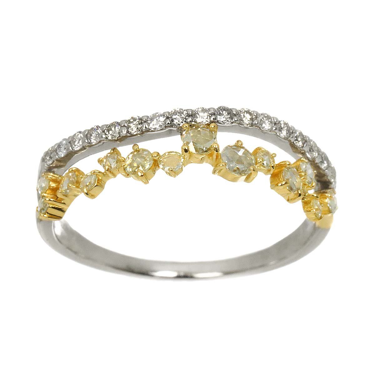 Diamond 0.22ct/0.16ct Ring 18K YG Pt Yellow Gold 750 6.25-6.5(US)