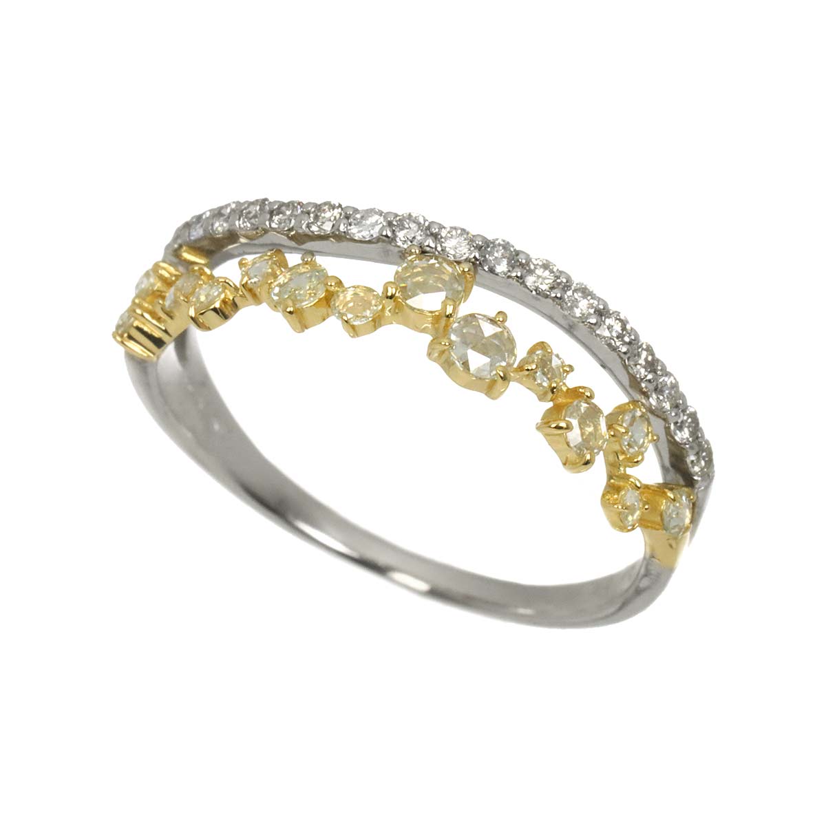 Diamond 0.22ct/0.16ct Ring 18K YG Pt Yellow Gold 750 6.25-6.5(US)