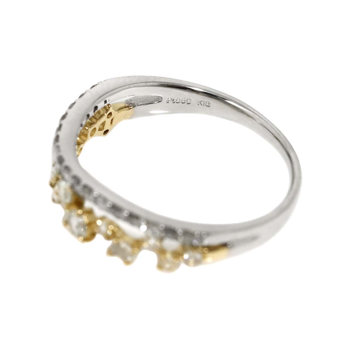 Diamond 0.22ct/0.16ct Ring 18K YG Pt Yellow Gold 750 6.25-6.5(US)