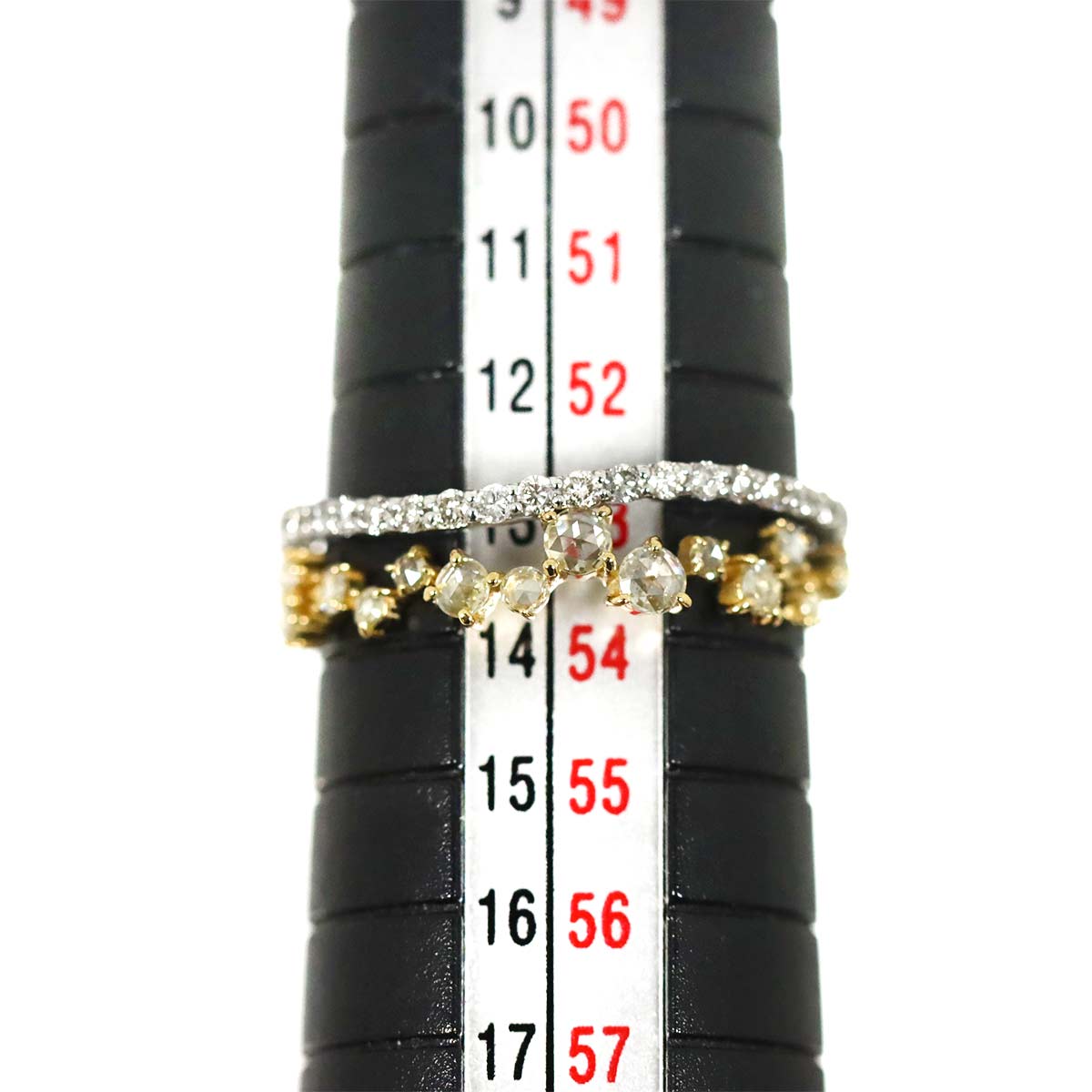 Diamond 0.22ct/0.16ct Ring 18K YG Pt Yellow Gold 750 6.25-6.5(US)