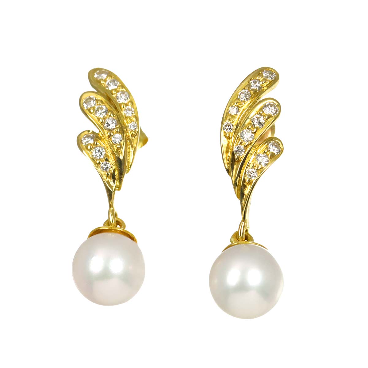 Akoya Pearl 7.0mm Diamond 0.22ct Earrings Pierced 18K YG 750