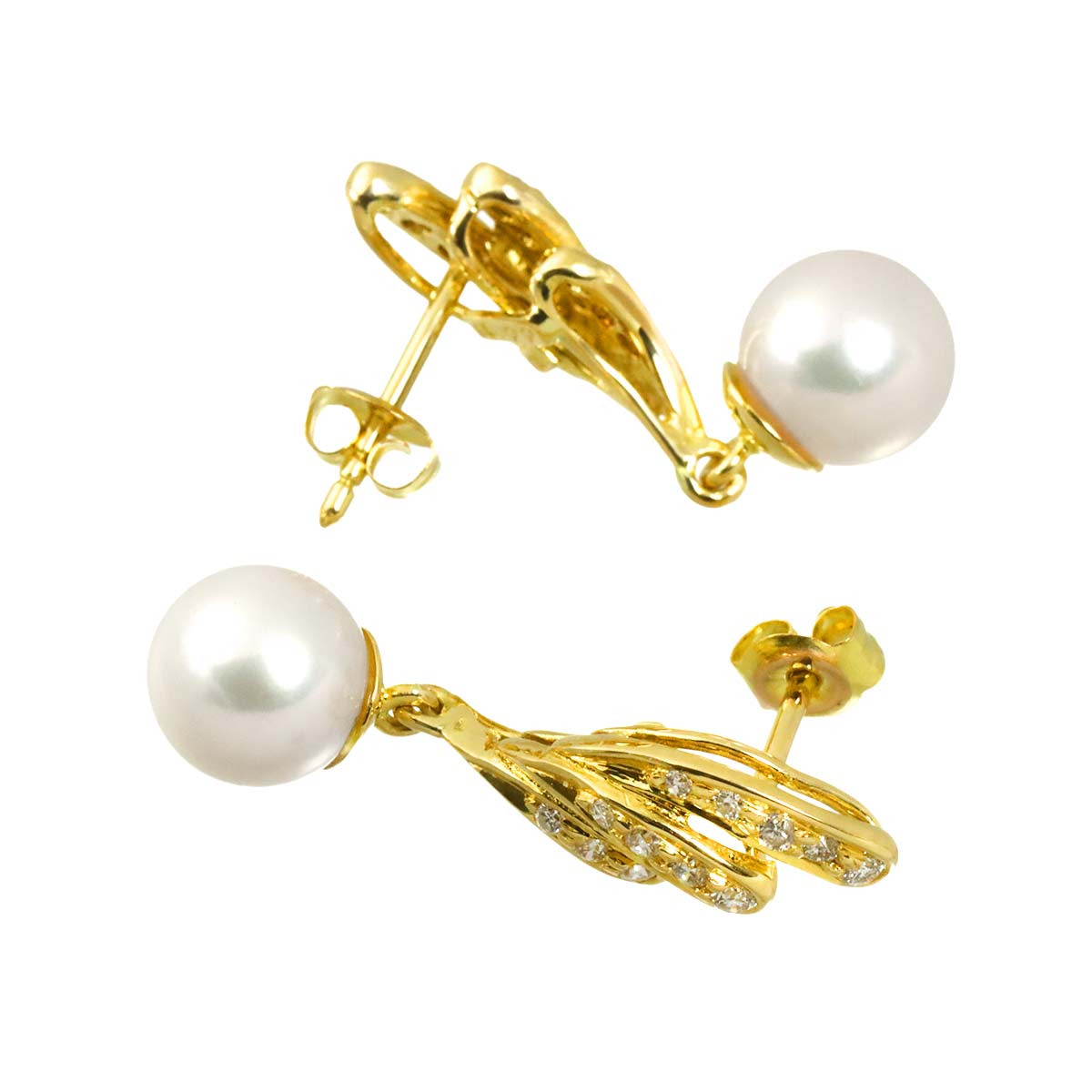 Akoya Pearl 7.0mm Diamond 0.22ct Earrings Pierced 18K YG 750