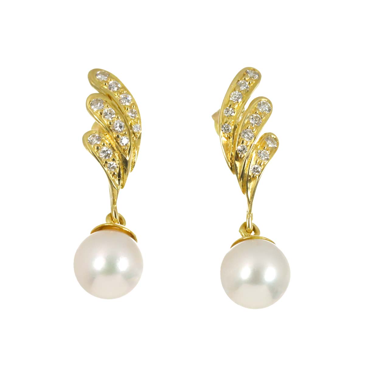 Akoya Pearl 7.0mm Diamond 0.22ct Earrings Pierced 18K YG 750