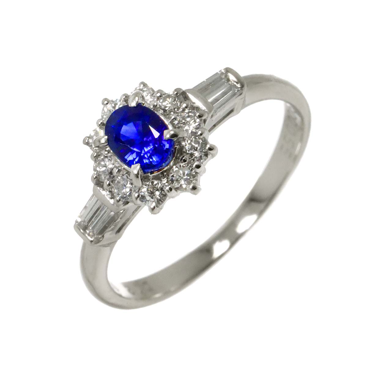 Sapphire 0.55ct Diamond 0.12ct,0.23ct Ring Pt Platinum size5.25(US)