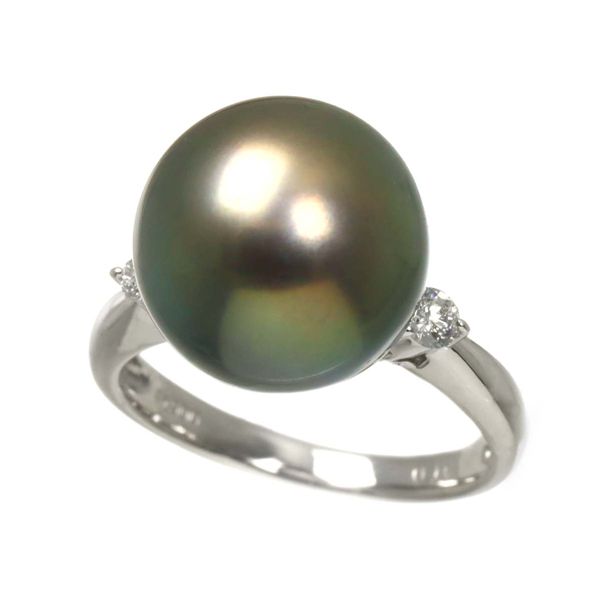 Black South Sea pearl 12.6mm Diamond 0.16ct Ring Pt 5.5-5.75(US)