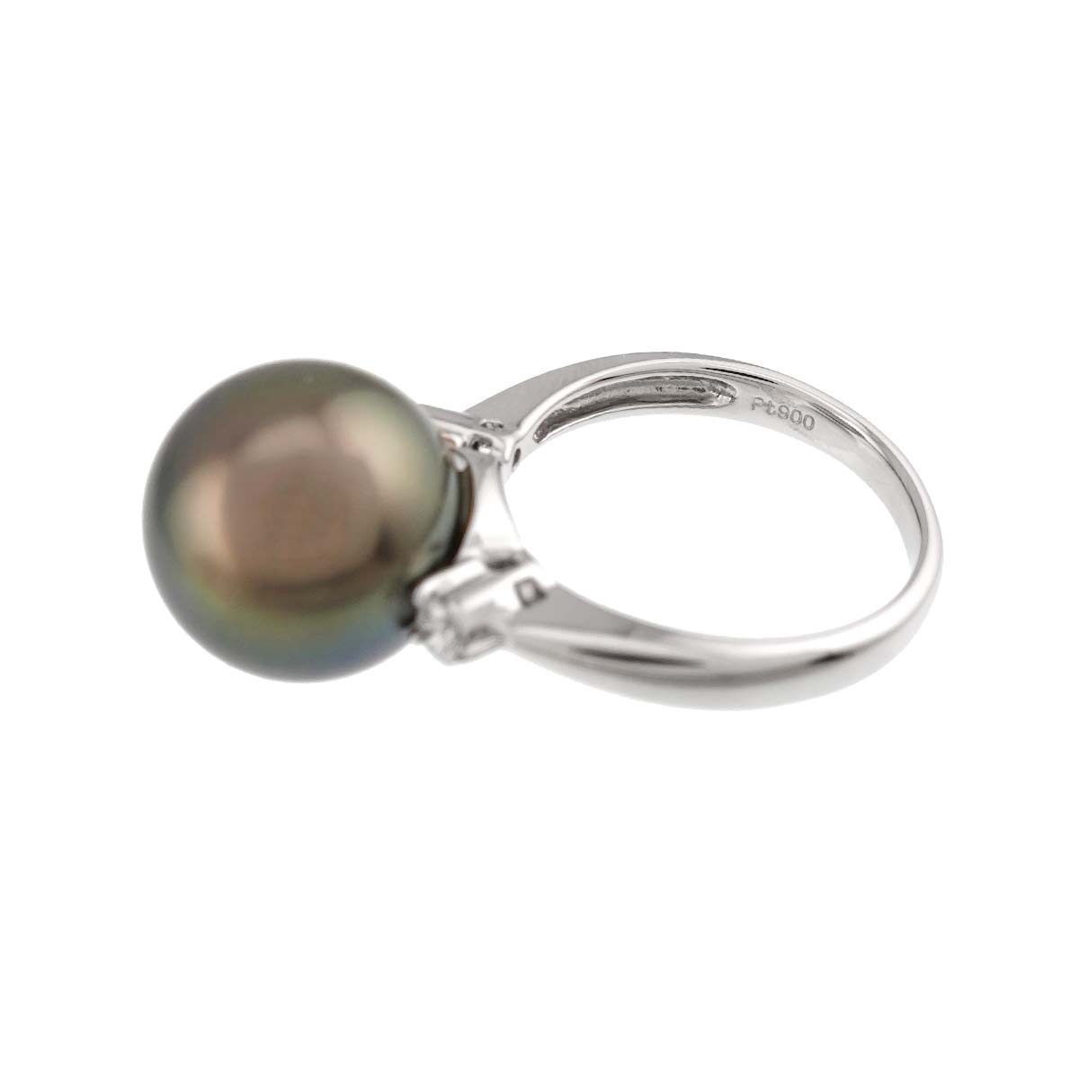 Black South Sea pearl 12.6mm Diamond 0.16ct Ring Pt 5.5-5.75(US)