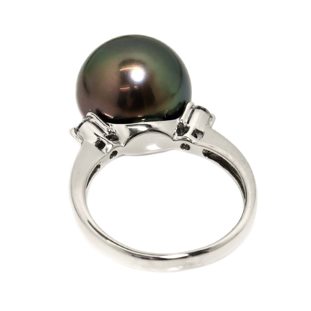 Black South Sea pearl 12.6mm Diamond 0.16ct Ring Pt 5.5-5.75(US)