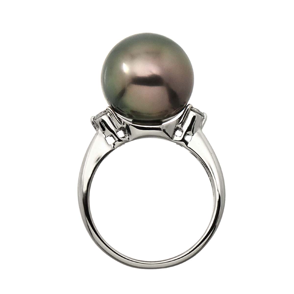 Black South Sea pearl 12.6mm Diamond 0.16ct Ring Pt 5.5-5.75(US)