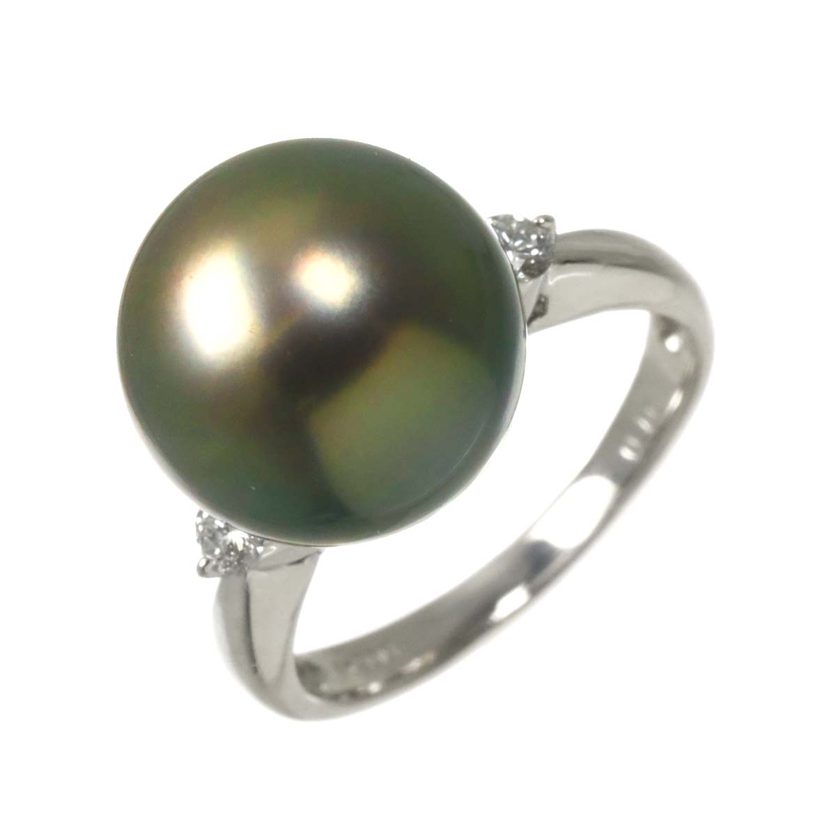 Black South Sea pearl 12.6mm Diamond 0.16ct Ring Pt 5.5-5.75(US)