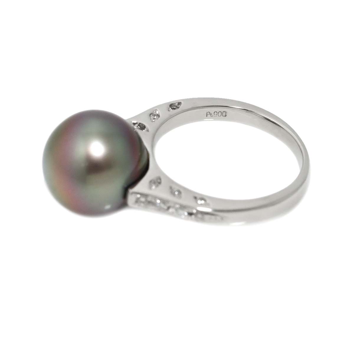 Black South Sea pearl 11.8mm Diamond 0.16ct Ring Pt 5.5-5.75(US)
