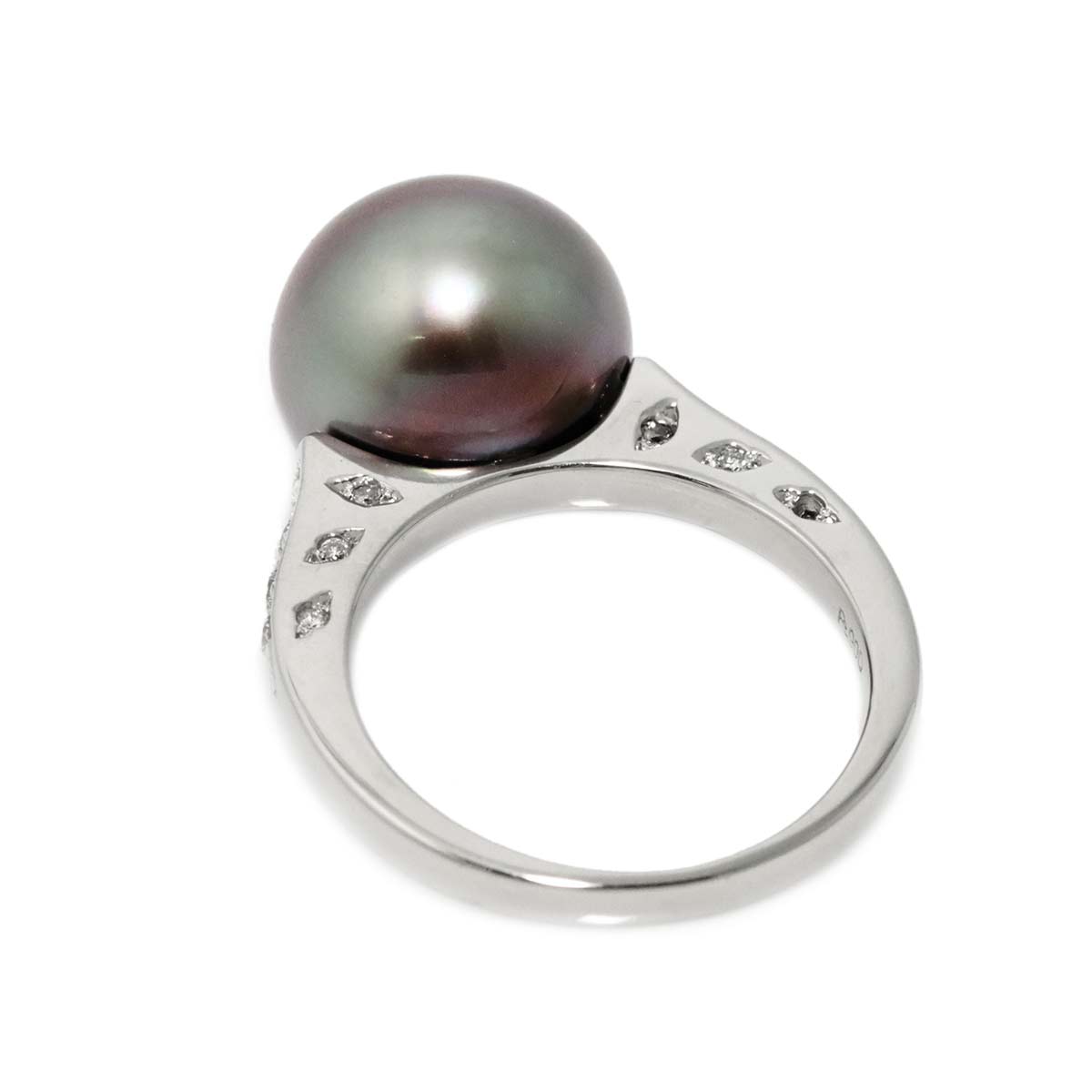 Black South Sea pearl 11.8mm Diamond 0.16ct Ring Pt 5.5-5.75(US)