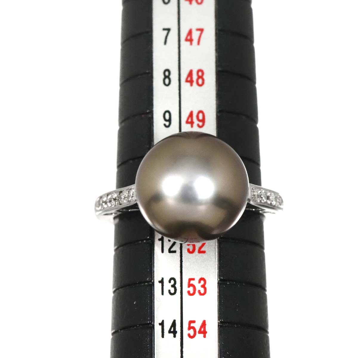 Black South Sea pearl 11.8mm Diamond 0.16ct Ring Pt 5.5-5.75(US)