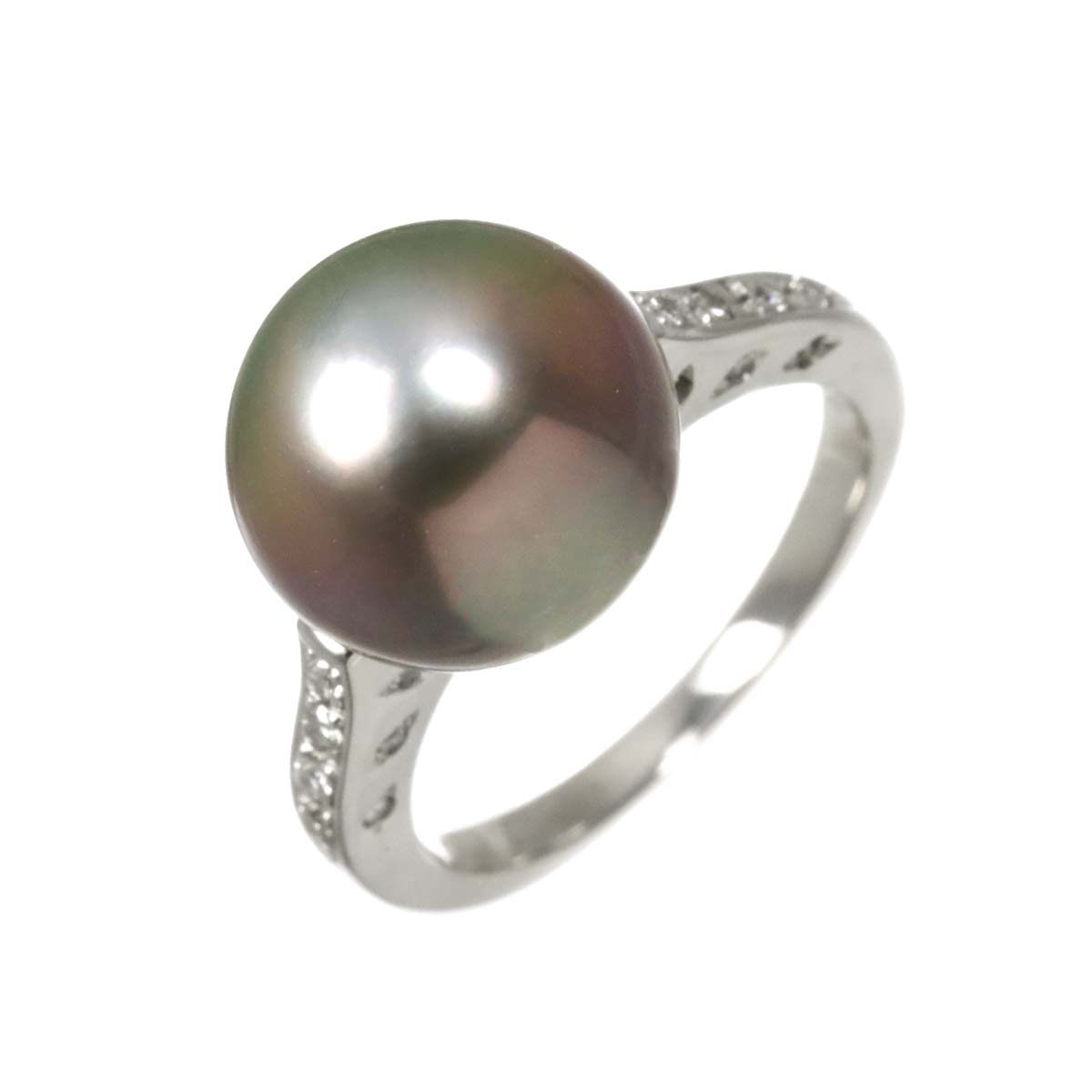 Black South Sea pearl 11.8mm Diamond 0.16ct Ring Pt 5.5-5.75(US)