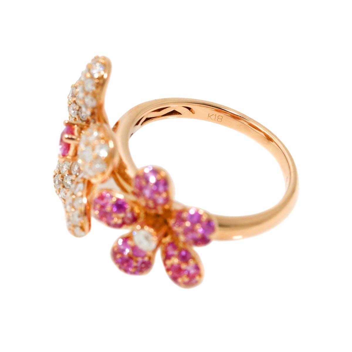 Sapphire 0.75ct Diamond 1.25ct Ring 18K PG Pink Gold 750 Size5.25(US)