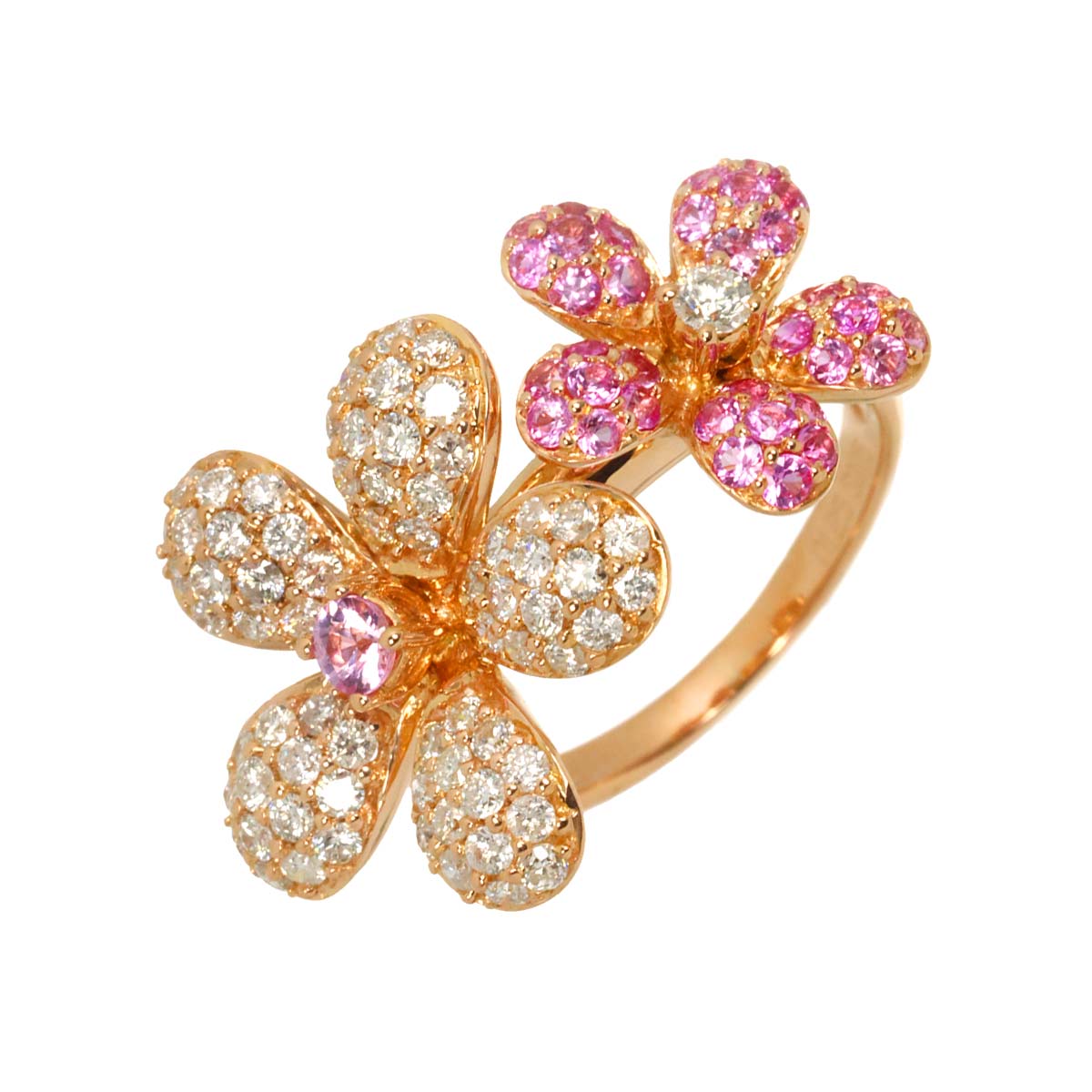 Sapphire 0.75ct Diamond 1.25ct Ring 18K PG Pink Gold 750 Size5.25(US)