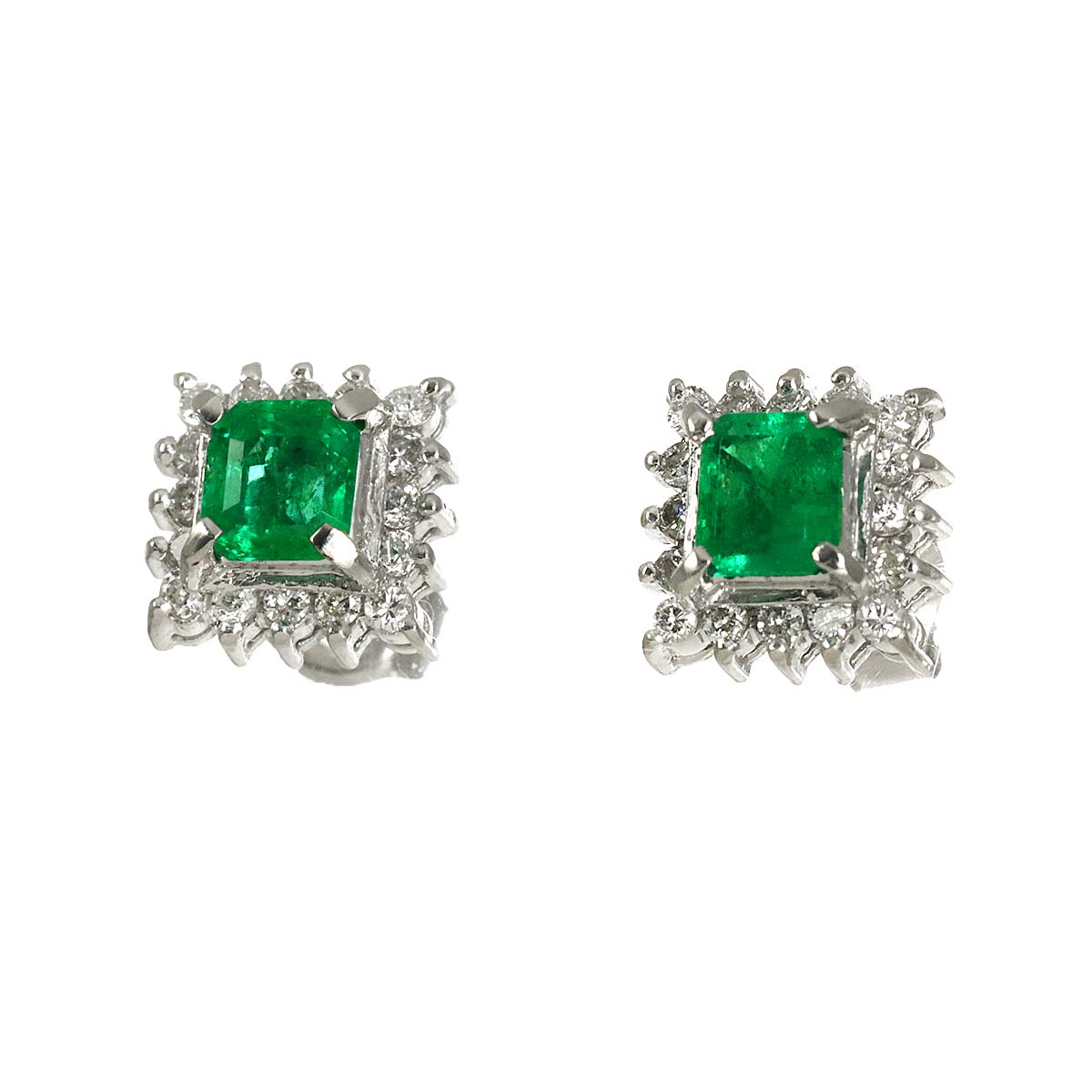 Emerald 0.32ct/0.28ct Diamond Earrings Pierced Pt Platinum