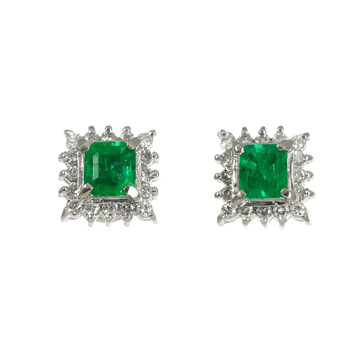 Emerald 0.32ct/0.28ct Diamond Earrings Pierced Pt Platinum