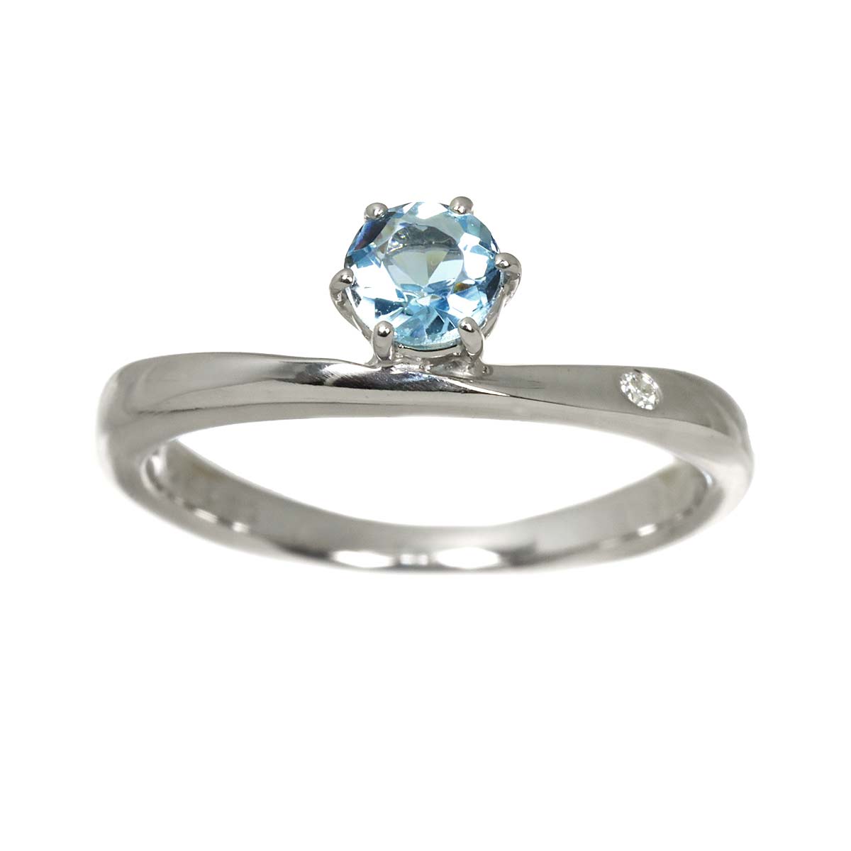 Aquamarine Diamond Ring 18K WG 750 Size4.75-5(US)