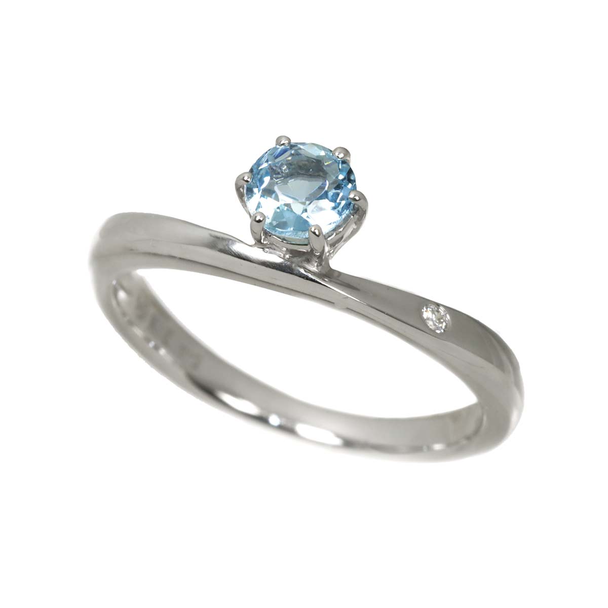Aquamarine Diamond Ring 18K WG 750 Size4.75-5(US)