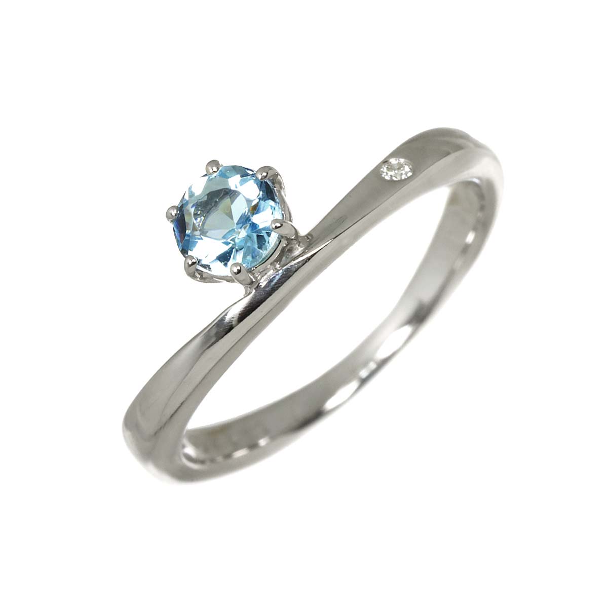 Aquamarine Diamond Ring 18K WG 750 Size4.75-5(US)